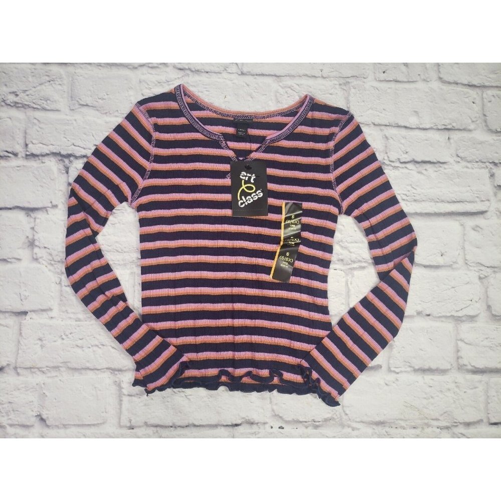 Art Class Girls Size Small 6/6X Multi-Color Stripe Lettuce Edge Shirt